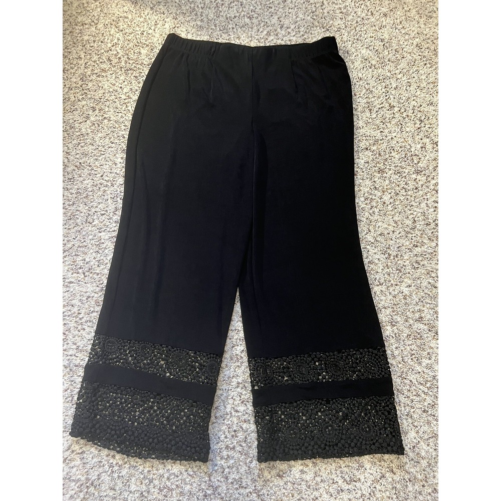 CHICO'S Travelers Women's Slinky Pants Size 3 R US‎  16 / 18 / XL Black Lace Hem
